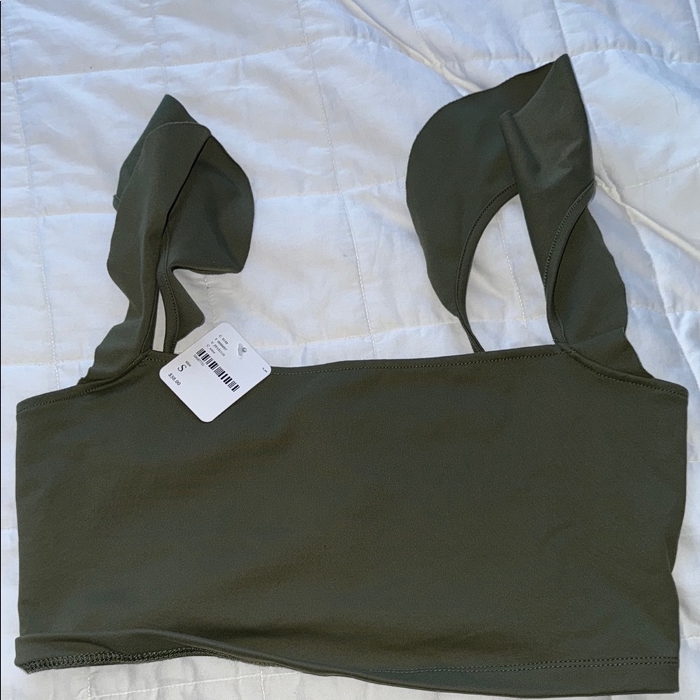 Green Crop Tank Top with Cut Out Design